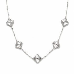 گردنبند نقره پنج گل ونکلیف نقره ای
