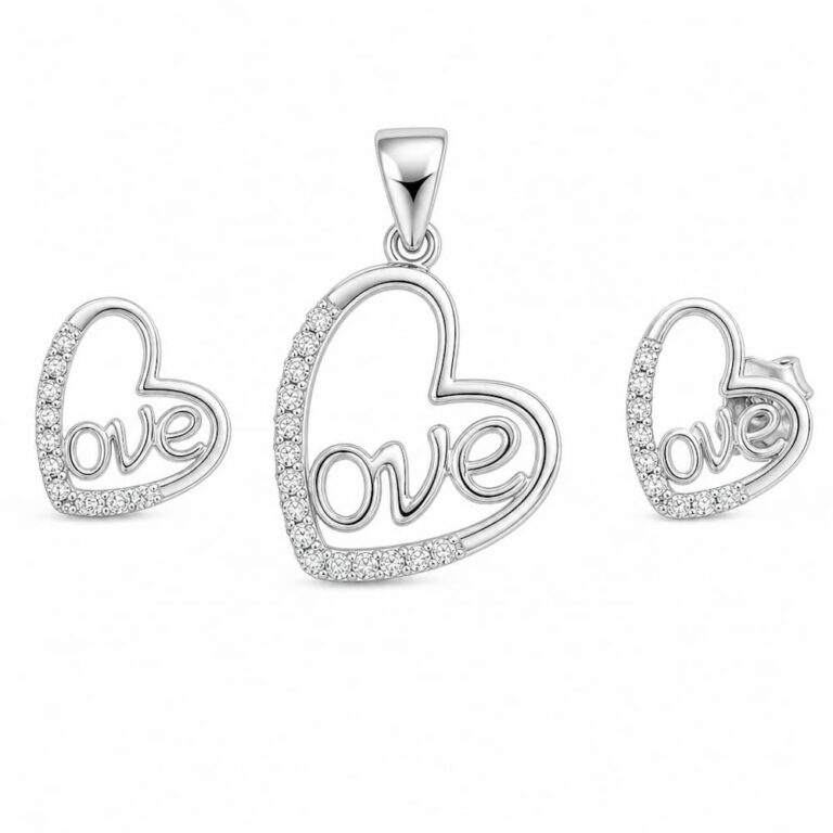 نیمست نقره طرح قلب و کلمه Love