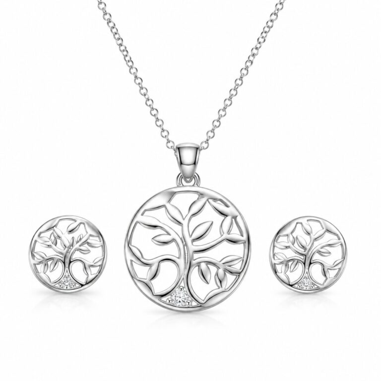 نیم ست زنانه نقره طرح درخت زندگی